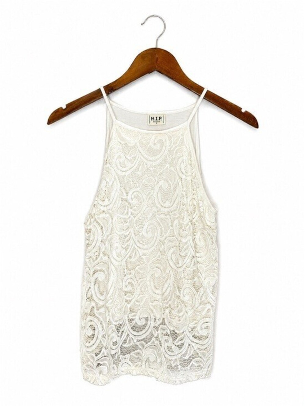 H.I.P. Ivory Lace High Neck Tank Top Women's Medium Boho Sleeveless